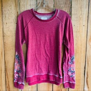 Lucky Brand Red Sweatshirt with Floral Sleeves